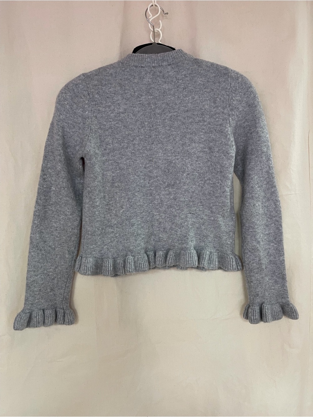 Mango Gray Ruffle-Hem Button Cardigan with Gold Buttons - Picture 3 of 8
